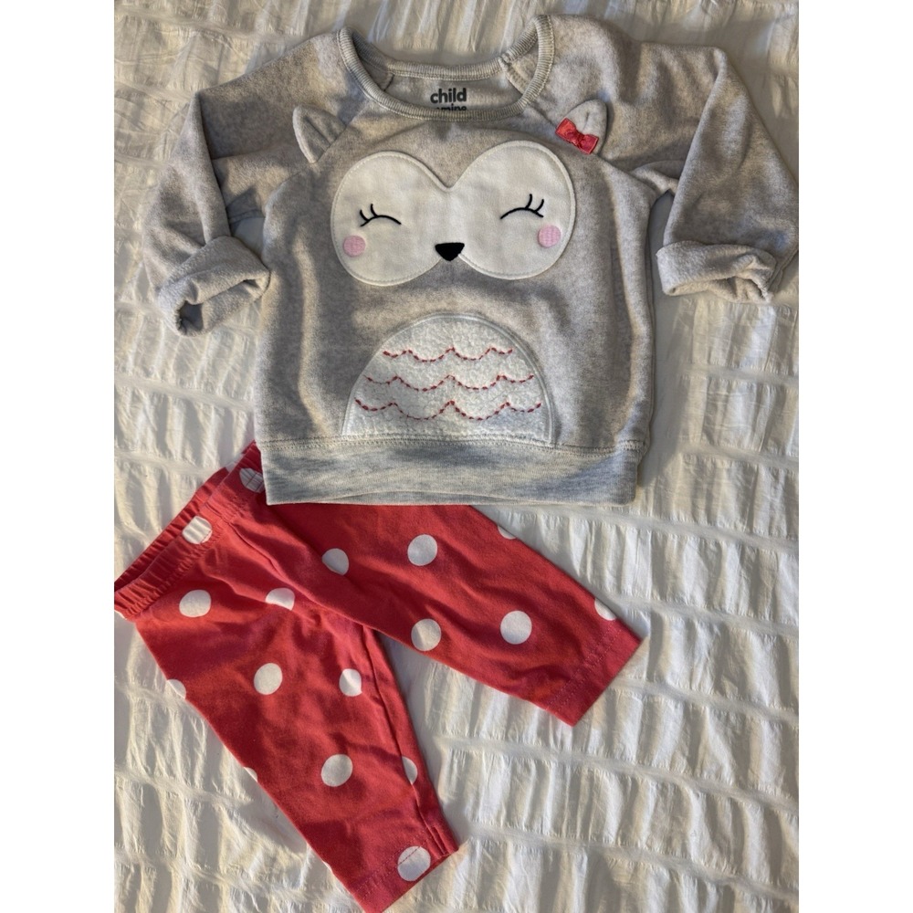 Baby GIRL Carter's Gray OWL Shirt‎ & Pink Peach Pants 0-3 Months 2 Pc Lot Soft